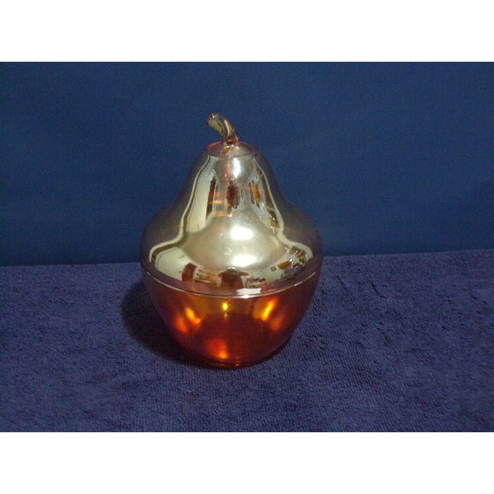 Vintage Jeanette Carnival Glass Jar Pear Shaped Candy Dish w/Lid Amber‎ USA